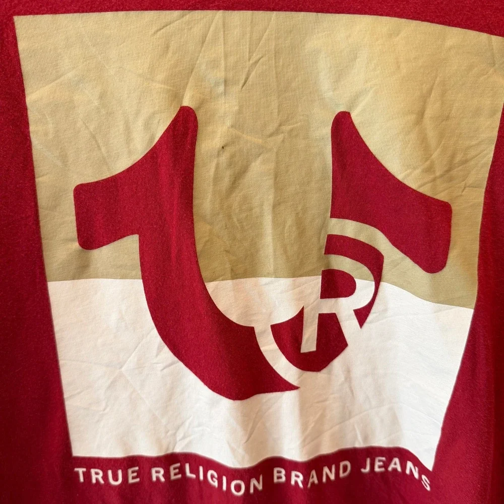 True Religion Mens Red Horseshoe Logo Graphic T-Shirt XL Short Sleeve Tee